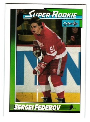 1991-92 O-Pee-Chee Sergi Federov Super Rookie Hockey Card Red Wings