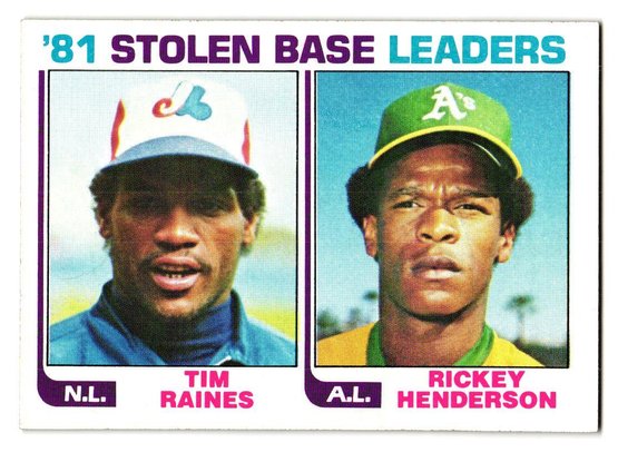 1982 Topps Rickey Henderson Tim Raines 1981 Stolen Base Leaders Baseball Card