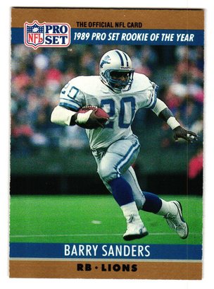 1990 Pro Set Barry Sanders 1989 Pro Set Rookie Of The Year Football Card Lions