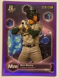 2022 Bowman Platinum Max Muncy Precious Elements Prospect Insert Purple Parallel #'d /250 Baseball Card A's