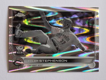 2022 Topps Chrome Tyler Stephenson Sonic B & W Ray Wave Refractor Parallel Rookie Cup Baseball Card Reds