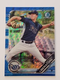 2019 Bowman Chrome Matthew Liberatore #'d /150 Blue Shimmer Parallel Prospect Baseball Card Rays