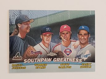 2001 Topps Chrome R. Johnson / W. Spahn / S. Carlton  S. Koufax 'Southpaw Greatness' Insert Baseball Card