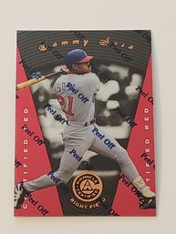 1997 Pinnacle Certified Sammy Sosa Certified Red Parallel Baseball Card Cubs (Protective Coating Intact)