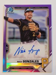 2021 Bowman Chrome Nick Gonzales Auto #'d /250 Purple Parallel Prospect Baseball Card Pirates