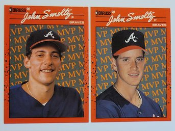 1990 Donruss Error & Corrected John Smoltz MVP Error Baseball Card (Tom Glavine Pictured) Braves