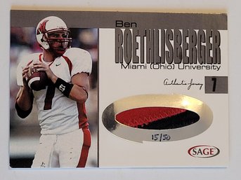 2004 Sage Ben Rothlisberger Rookie #'D /50 Jersey Relic Football Card Redhawks / Steelers