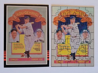 1985 Donruss Lou Gehrig Hall Of Fame Diamond King Baseball Card And Wax Box Bottom Puzzle Card Yankees