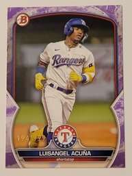 2023 Bowman #'d /199 Luisangel Acuna Purple Pattern Parallel Prospect Baseball Card Rangers