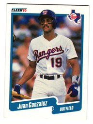 1990 Fleer Juan Gonzalez Rookie Baseball Card Rangers