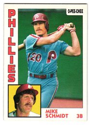 1984 O-Pee-Chee Mike Schmidt Baseball Card English / French Phillies