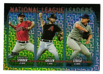 2024 Topps Strider / Gallen / Steele N.L. League Leaders Holiday Foil Parallel Baseball Card