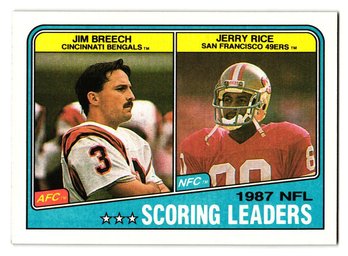 1988 Topps Jerry Rice / Jim Breech '87 Scoring Leaders Football Card 49ers / Bengals