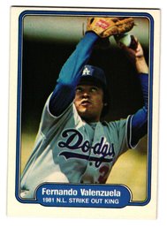 1982 Fleer Fernando Valenzuela '81 N.L. Strike Out King Baseball Card Dodgers