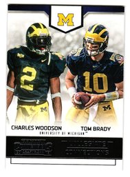 2016 Panin Contenders Draft Picks Charles Woodson / Tom Brady Collegiate Connections Football Card Michigan