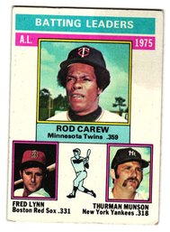 1976 Topps Rod Carew / Fred Lynn / Thurman Munson '75 A.L. Batting Leaders Baseball Card