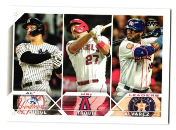 2023 Topps Aaron Judge / Mike Trout / Yordan Alvarez A.L. HR Leaders Baseball Card