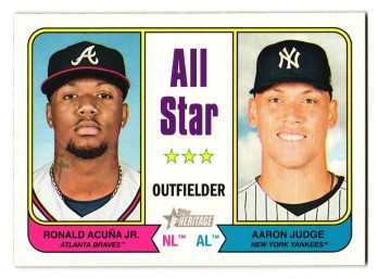 2023 Topps Heritage Aaron Judge / Ronald Acuna Jr. All-Star Outfielder Baseball Card Yankees / Braves