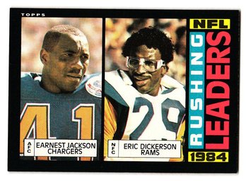 1985 Topps '84 Rushing Leaders Earnest Jackson / Eric Dickerson Football Card Chargers / Rams