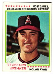 1978 Topps Nolan Ryan '77 Record Breaker Baseball Card Angels