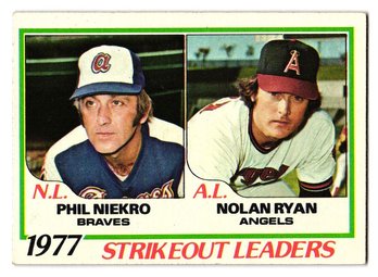 1978 Topps '77 Strikeout Leaders Nolan Ryan / Phil Niekro Baseball Card Angels / Braves
