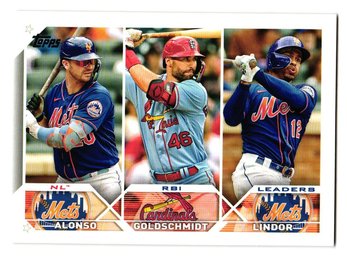 2023 Topps Alonso Goldschmidt Lindor N.L. RBI Leaders Baseball Card Mets / Cardinals