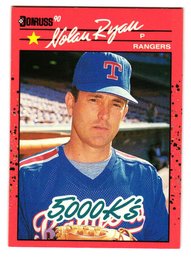 1990 Donruss Error Nolan Ryan 5,000 K's / Diamond Kings Back Baseball Card Rangers