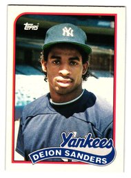1989 Topps Traded Deion Sanders Rookie Baseball Card Yankees