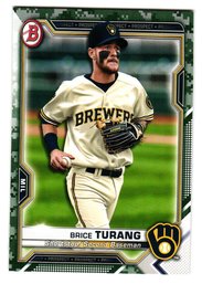 2021 Bowman Brice Turang Camo Parallel Prospect Baseball Card Brewers