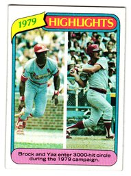 1980 Topps '79 Highlights Lou Brock / Carl Yastrzemski 3,000 Hits Baseball Card