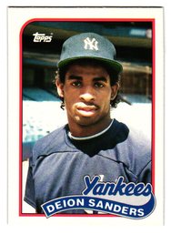 1989 Topps Traded Deion Sanders Rookie Baseball Card Yankees