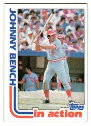 1982 Topps Johnny Bench In Action Baseball Card Reds
