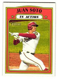 2021 Topps Heritage Juan Soto In Action Baseball Card Nationals