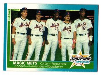 1987 Fleer Magic Mets Baseball Card Carter / Fernandez / Gooden  Hernandez  Strawberry