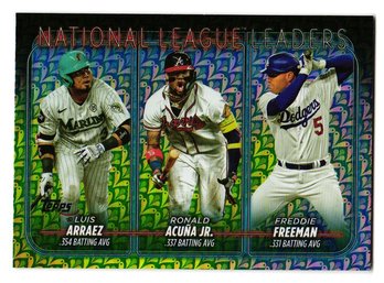 2024 Topp Holiday Foil Parallel N.L. Leaders Arraez / Acuna / Freeman Baseball Card Marlins  Braves  Dodgers