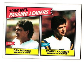 1987 Topps '86 Passing Leaders Football Card Dan Marino / Tommy Kramer Dolphins / Vikings