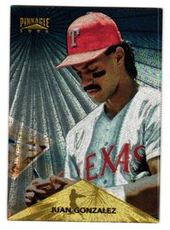 1996 Pinnacle Juan Gonzalez Starburst Parallel Baseball Card Rangers