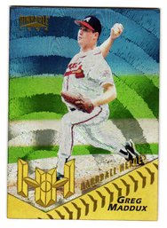 1996 Pinnacle Greg Maddux Hardball Heroes Starburst Parallel Baseball Card Braves