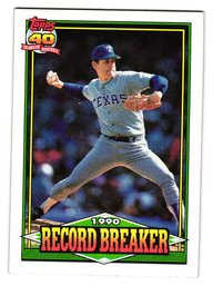 1991 Topps Nolan Ryan Record Breaker Baseball Card Rangers