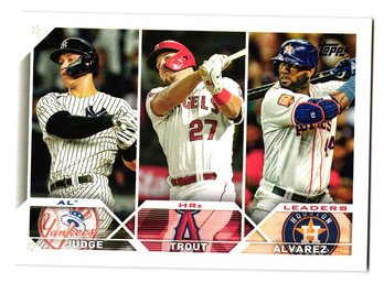 2023 Topps Aaron Judge, Mike Trout, Yordan Alvarez A.L. HR Leaders Baseball Card