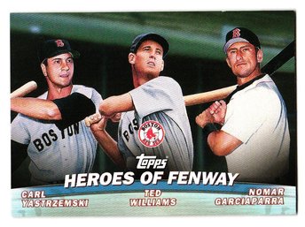 2001 Topps Heroes Of Fenway Insert Baseball Card Carl Yastrzemski, Ted Williams, Nomar Garciaparra Red Sox