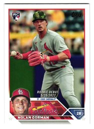 2023 Topps Update Nolan Gorman Rookie Debut Baseball Card Cardinals
