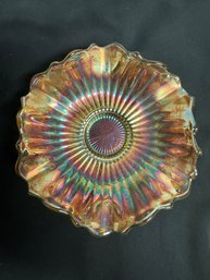 Vintage Carnival Glass Marigold Footed Bowl