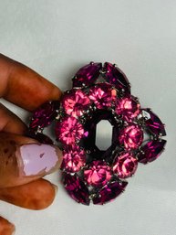 Pink Purple Rhinestone Brooch Pin