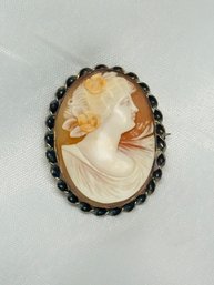 Real Shell Cameo Set In Gold Filled Brooch