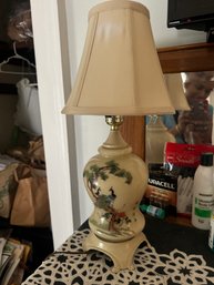 Porcelain Lamp With Peacocks 17' High 8' Wide