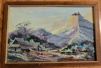 Beautiful Colorful Vintage 1974 Signed Oil On Board (loose In Frame, Needs Adjusting)