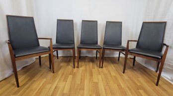 Georgous Set Of 5 Dillingham Mid Century Highback Walnut Dining Chairs (3 Side Chairs 2 Arm Chairs)