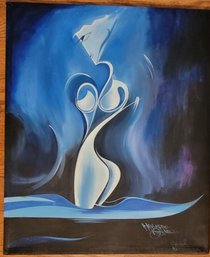 Original Signed Abstract Acrylic On Canvas 'Nude Blue' By Jamaican Artist H. Mulgrave