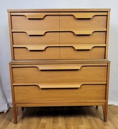 Vintage Johnson Carper Maple 5 Drawer Highboy Matching Double Dresser With Mirror Lot #10